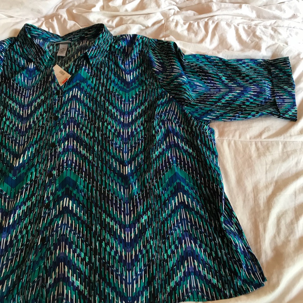 Blouse Aqua and Black Multi-Colored Plus Size